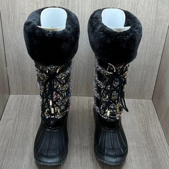 INC International Concepts Winter Boots Women Size 6 Tweed Faux Fur Lined Black - Picture 7 of 12